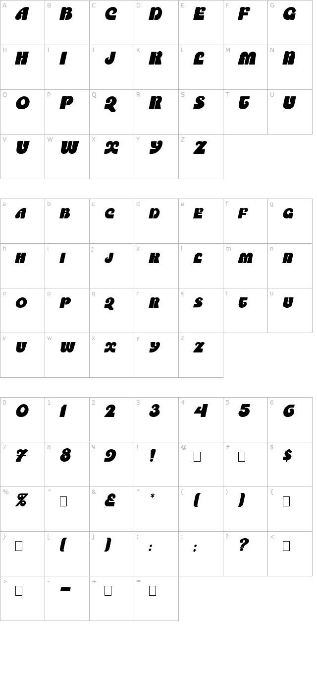 SaltireCaps Oblique character map