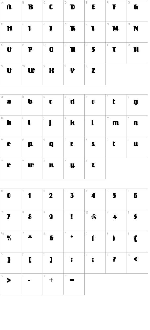 Salut Regular character map