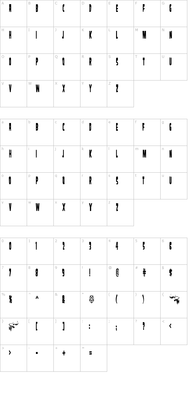 samdancondensed character map