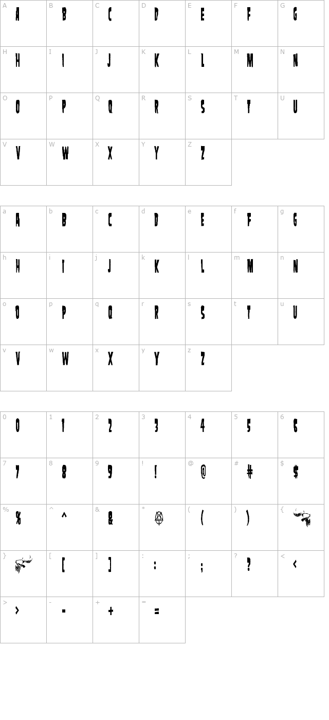 SamdanEvilCondensed character map