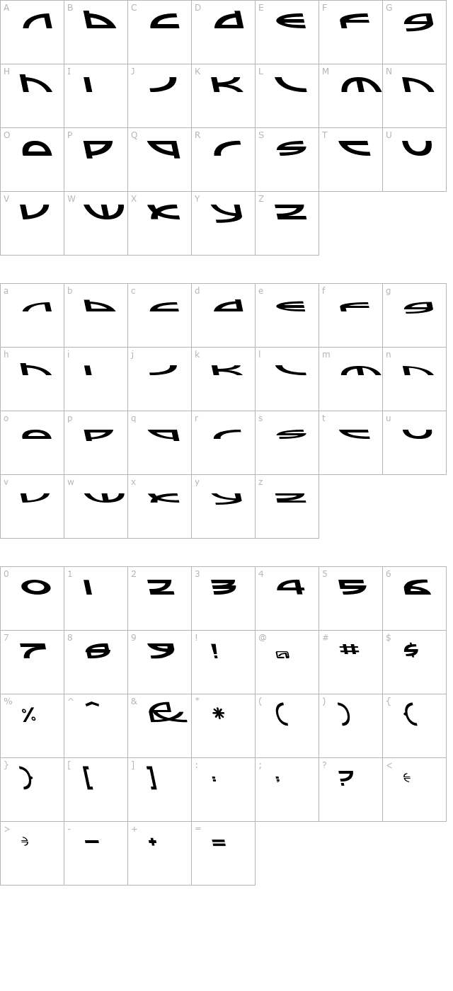 Sampler-A-Italic character map