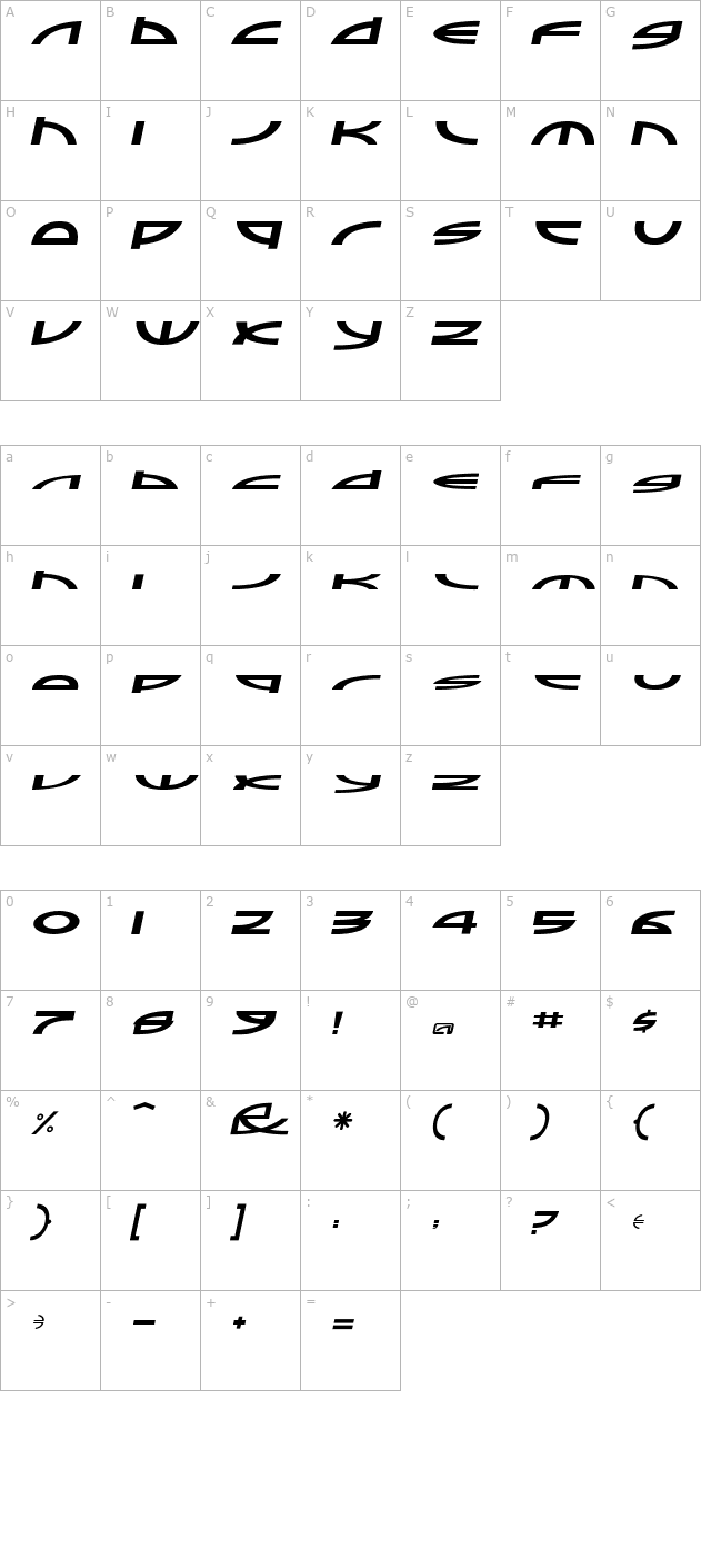 Sampler-Italic character map