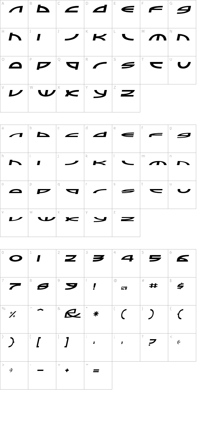 sampler-italic character map