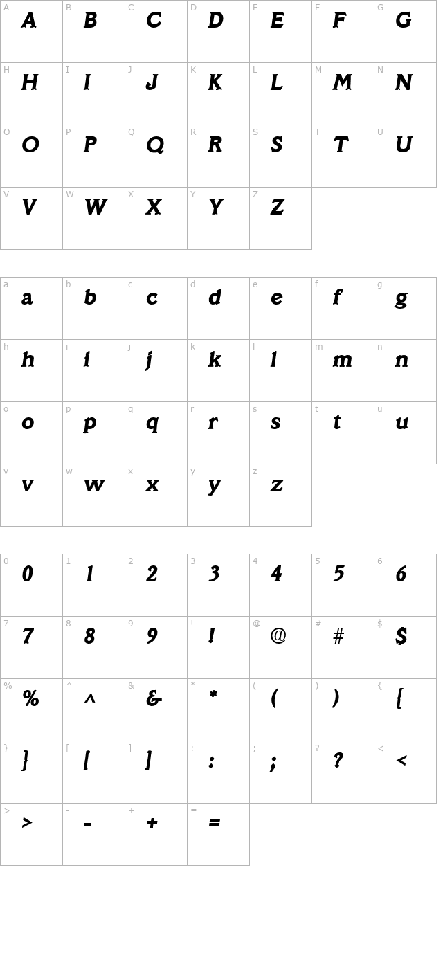 SanaCruz Heavy SF Bold Italic character map