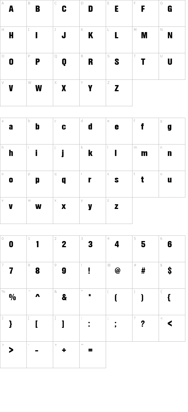 SansCondLH Bold character map