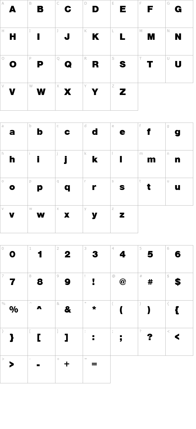 SansLH Bold character map