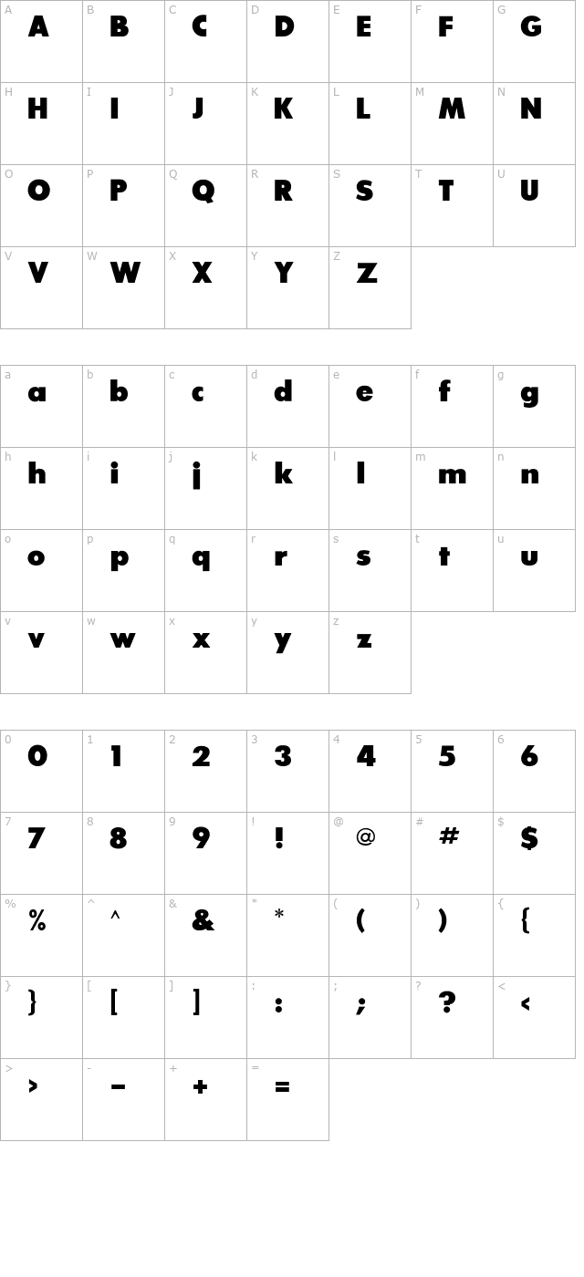 SansSerifExbFLF character map