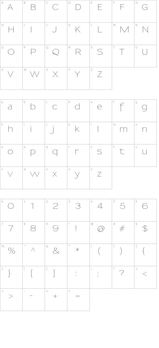 sansumi-ultralight character map