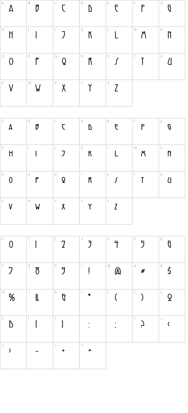 Santini Bold character map