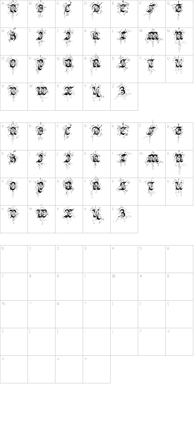 Saraband Initials character map