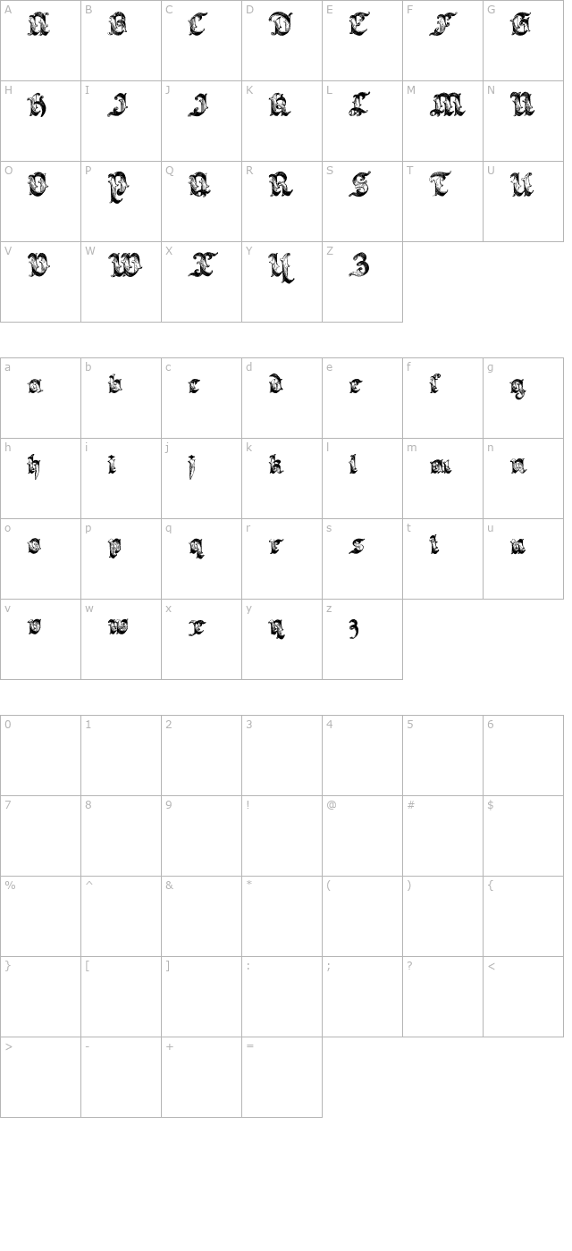 Saraband Lettering character map