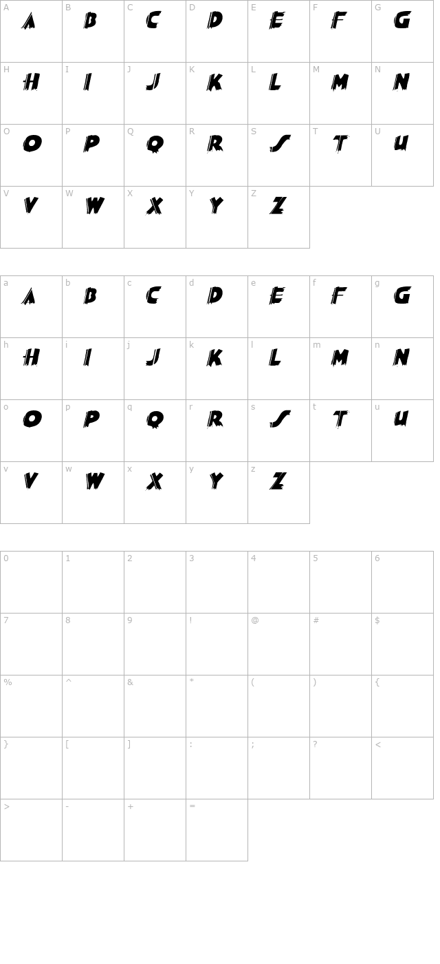 SashDisplayCaps Italic character map