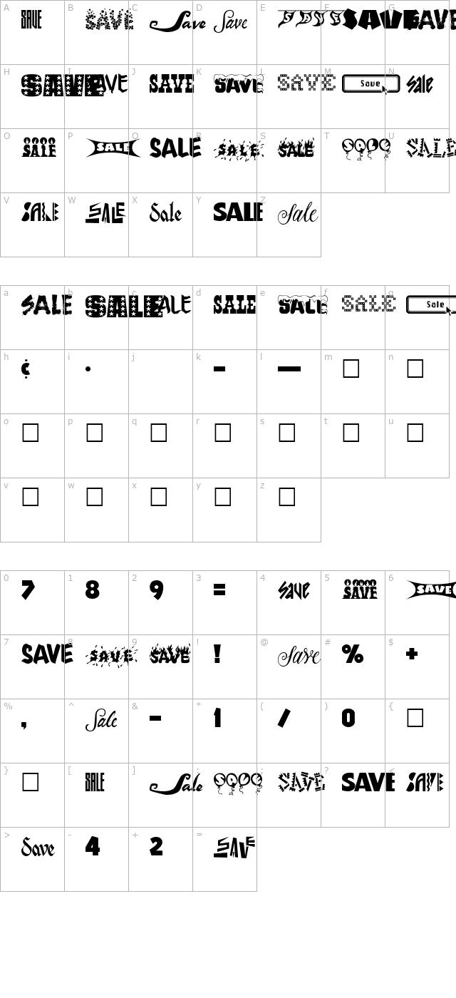 SavesAndSales character map