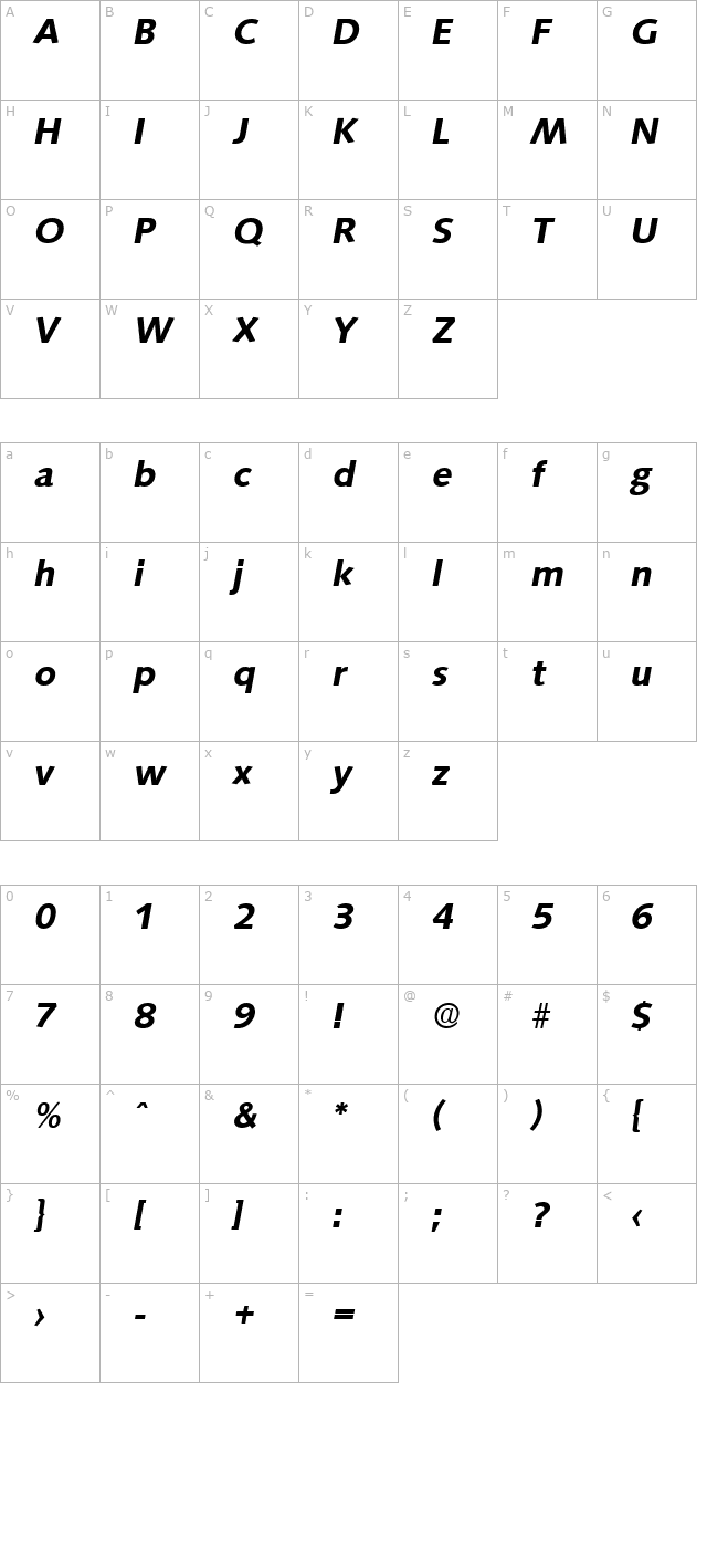 saxony-serial-bolditalic character map