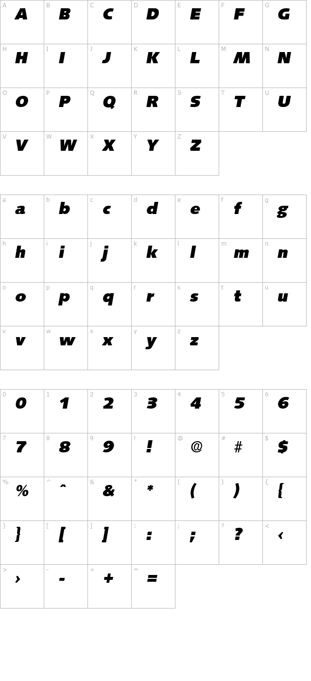 Saxony-Serial-Heavy-RegularItalic character map