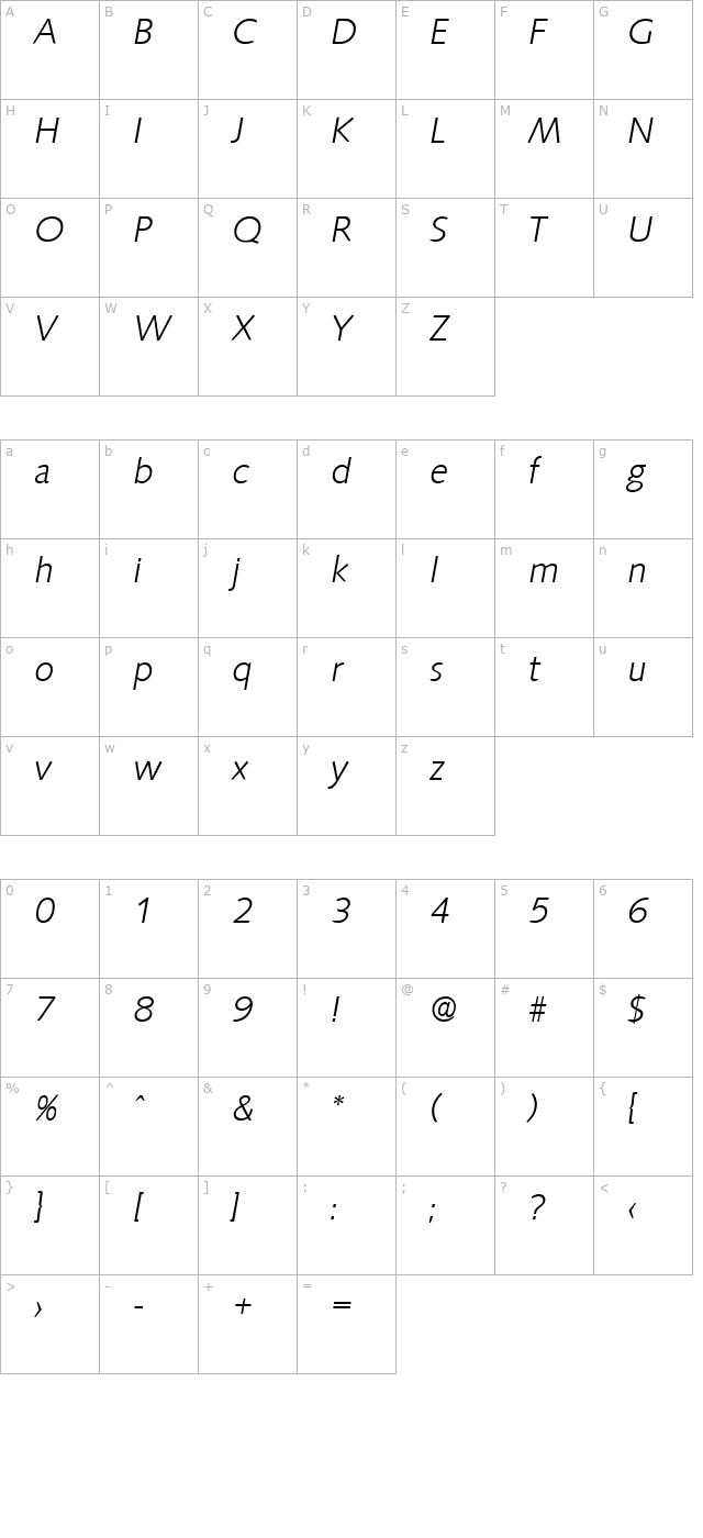 Saxony-Serial-Light-RegularItalic character map