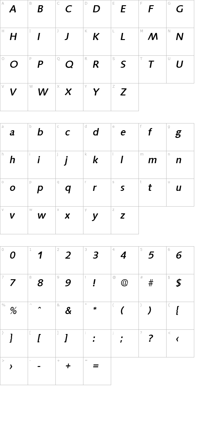 Saxony-Serial-Medium-RegularItalic character map