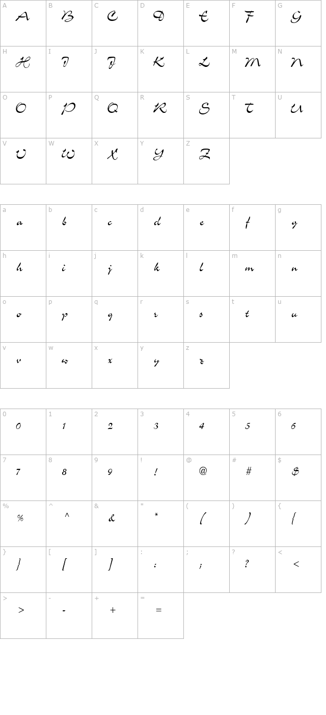 scheherezadecondensed character map