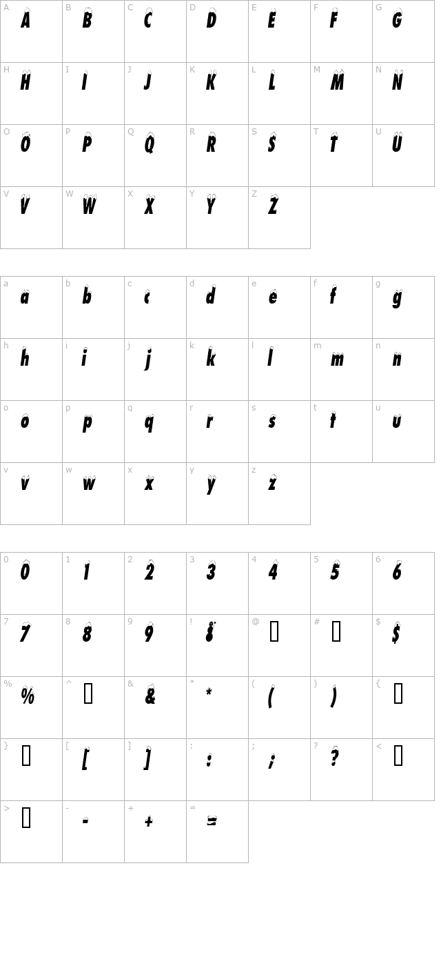 schneehutcondensed character map