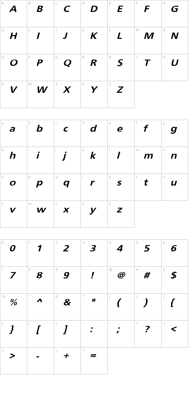 SchranerExtObl- character map