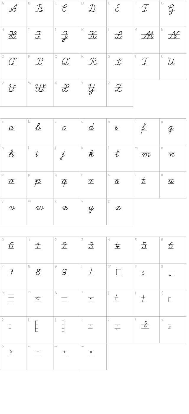 Schreibschrift 3. Klasse character map