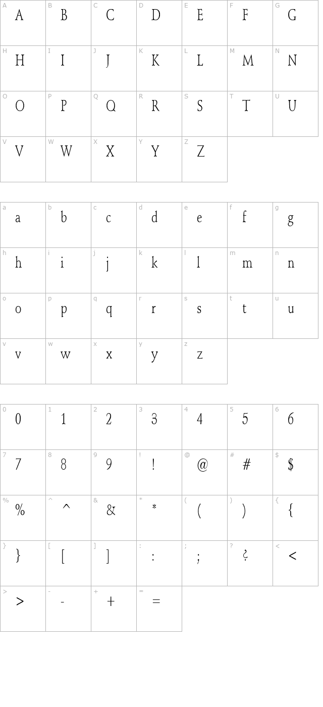 Schroeder Condensed Normal character map