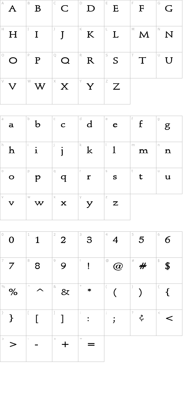 Schroeder Wide Bold character map