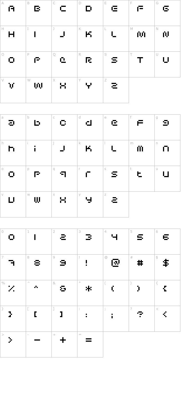 Sci Fied Bitmap character map