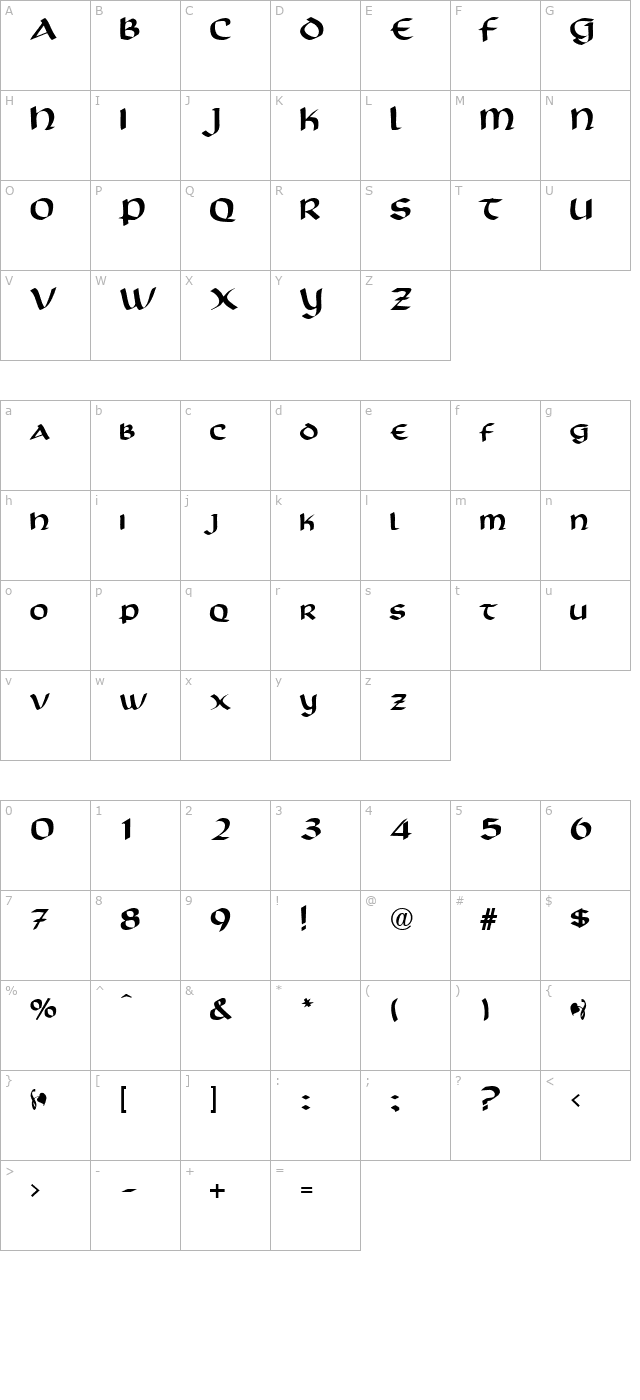 Scotford Uncial Normal character map