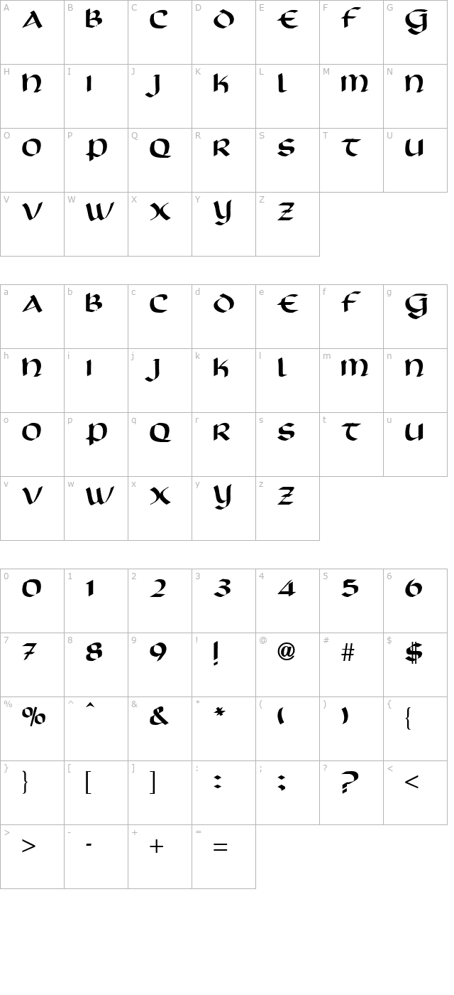 Scotford Uncial Regular character map