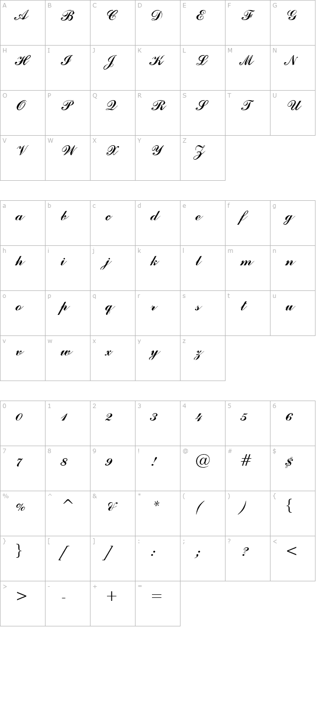 Script 92 Normal character map