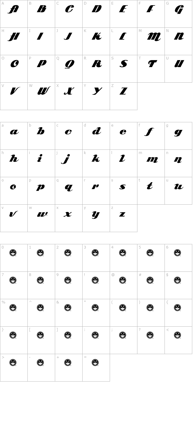 SCRIPT ARB-85 Poster Script Normal character map