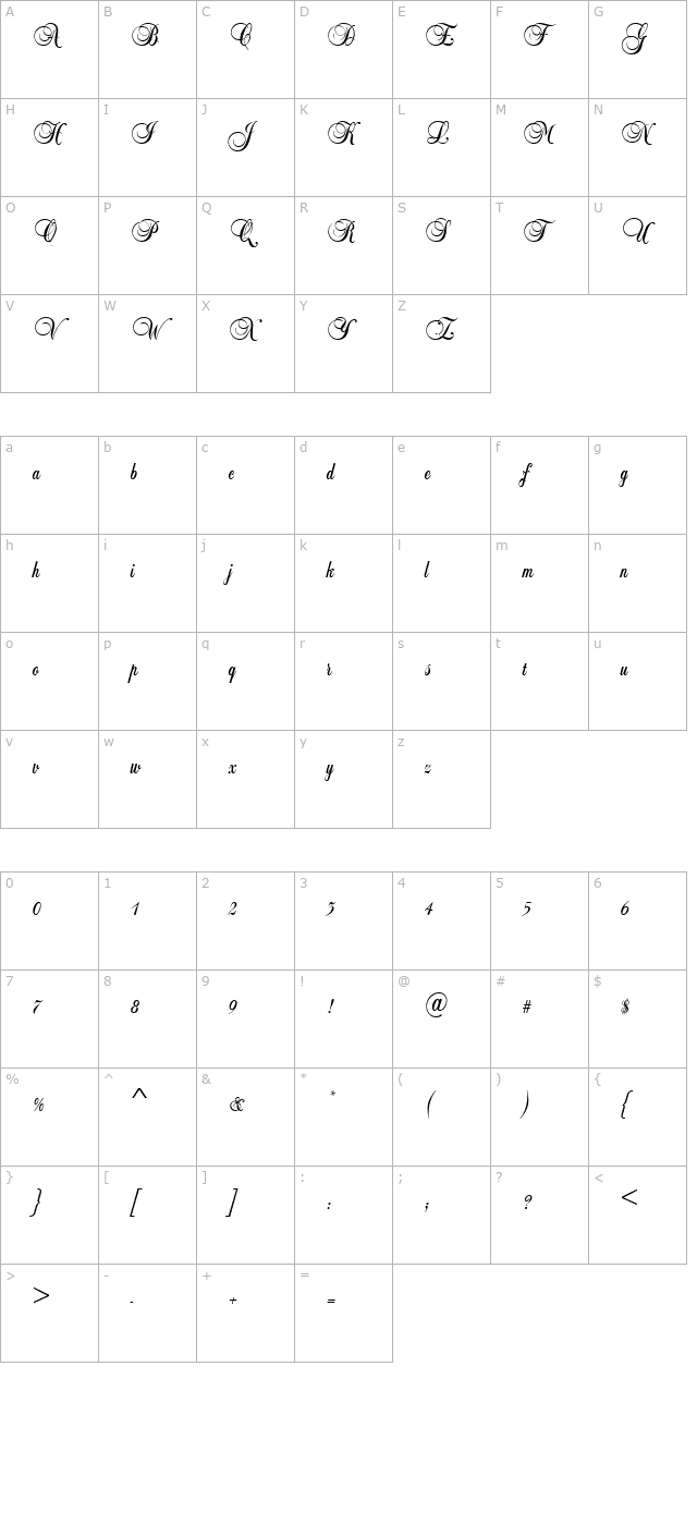 script-b650-regular character map