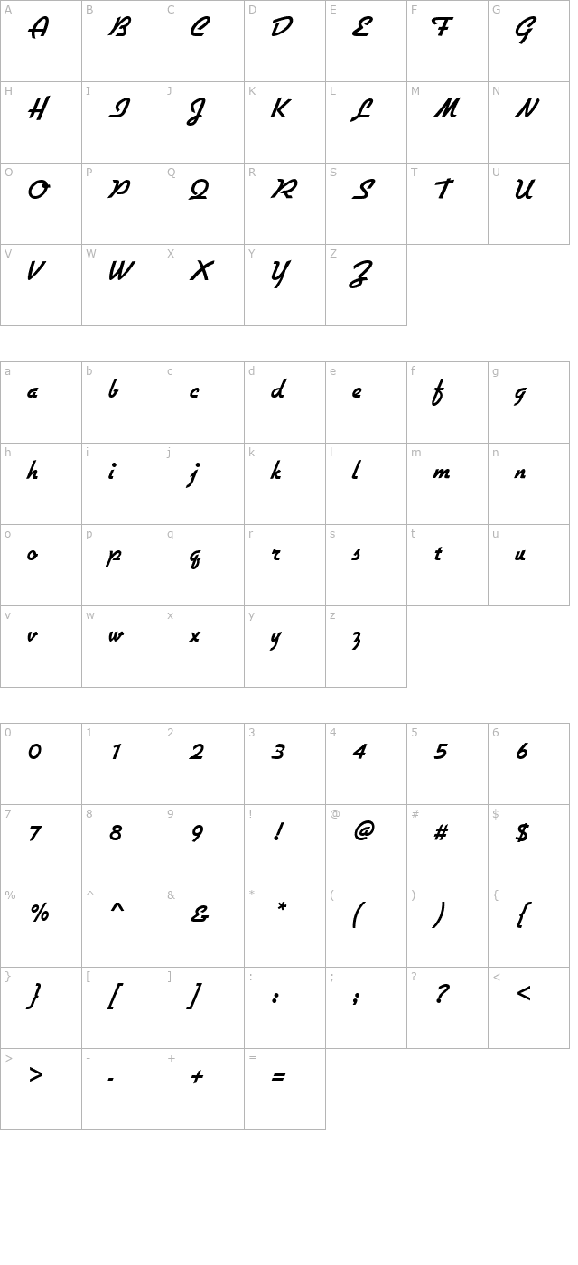 script-g730-bold character map