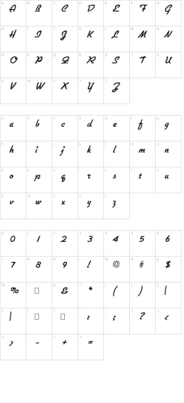 Script-G731-Regular character map