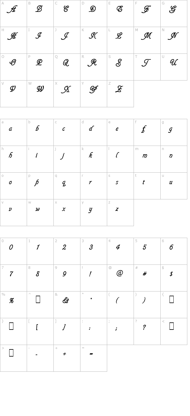 Script-G760-Regular character map