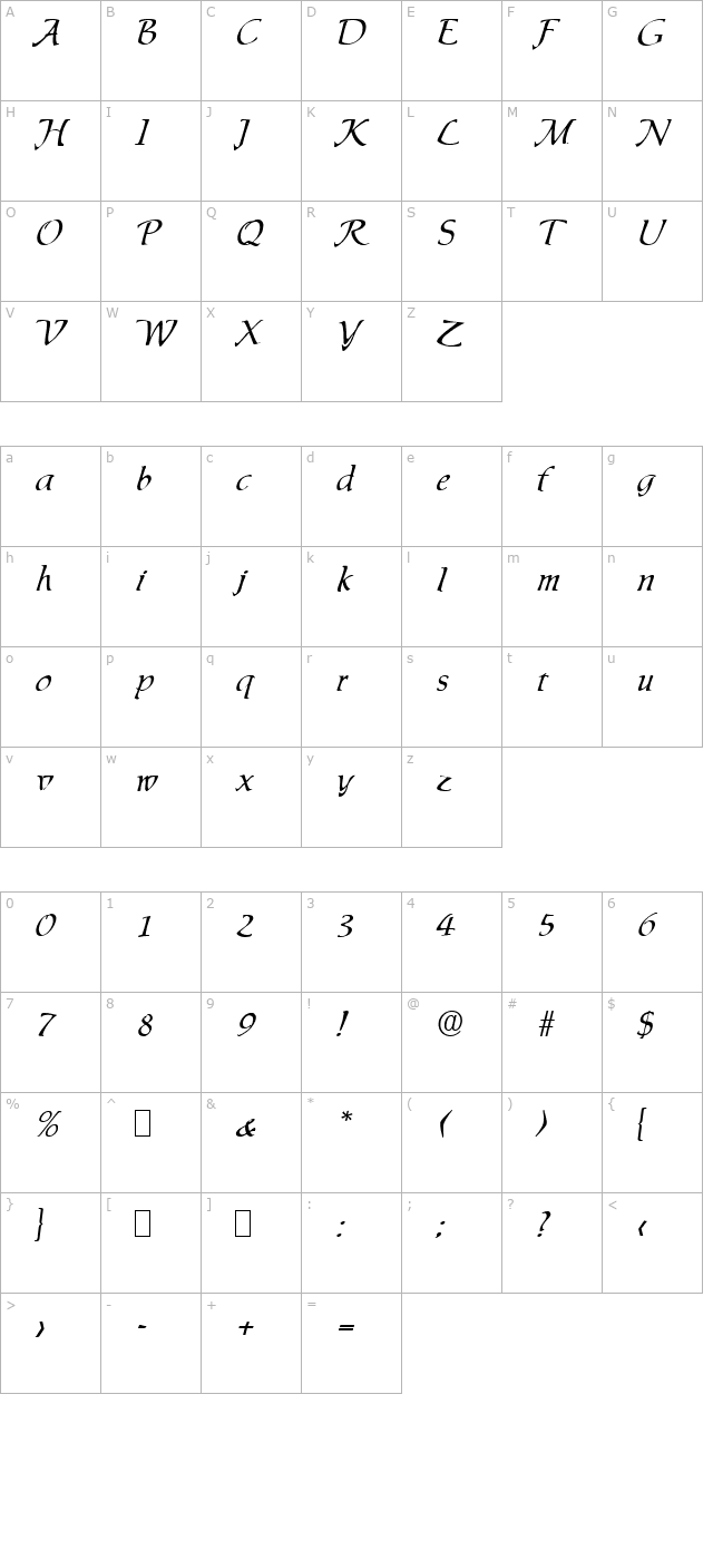 script-i780-regular character map