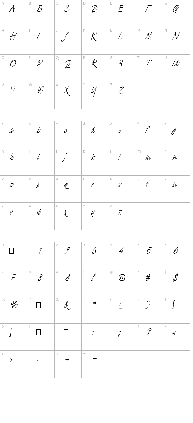 script-l850-regular character map