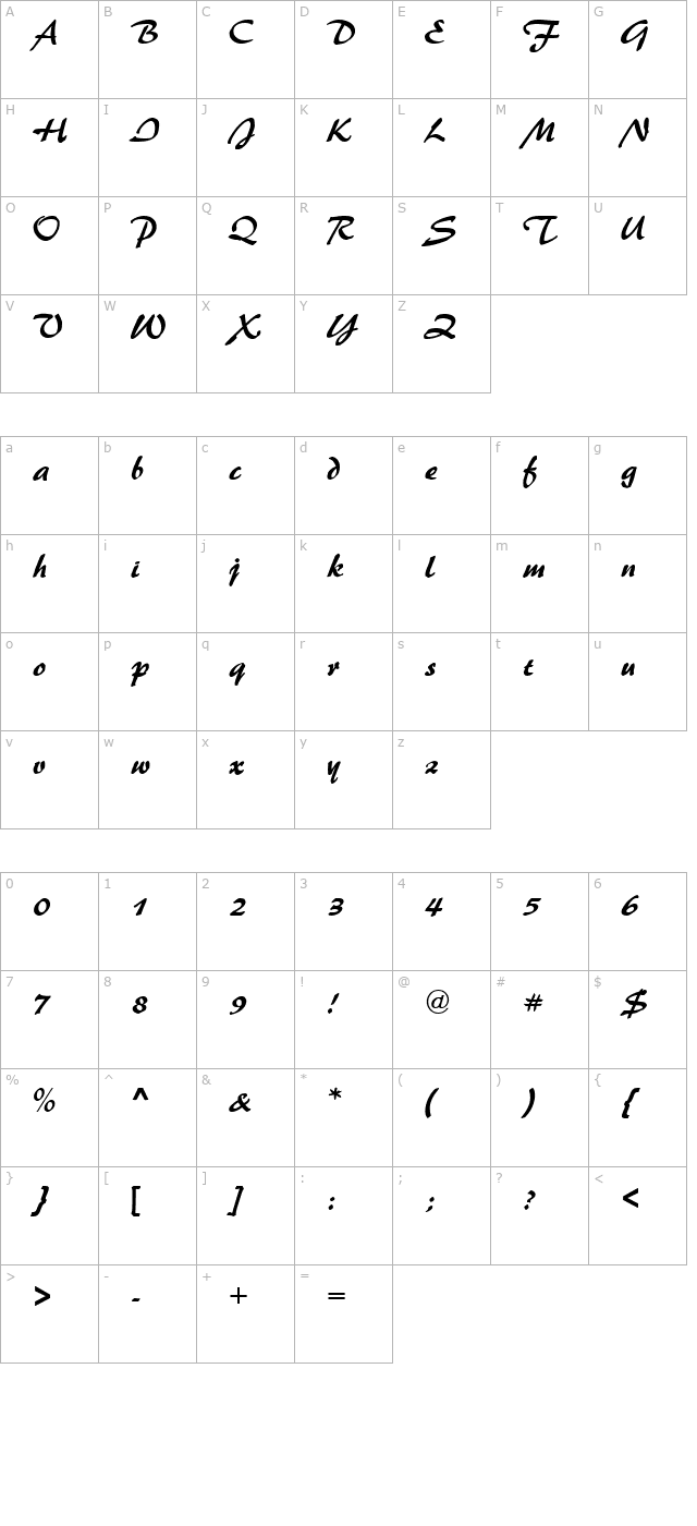 Script-P650-Regular character map