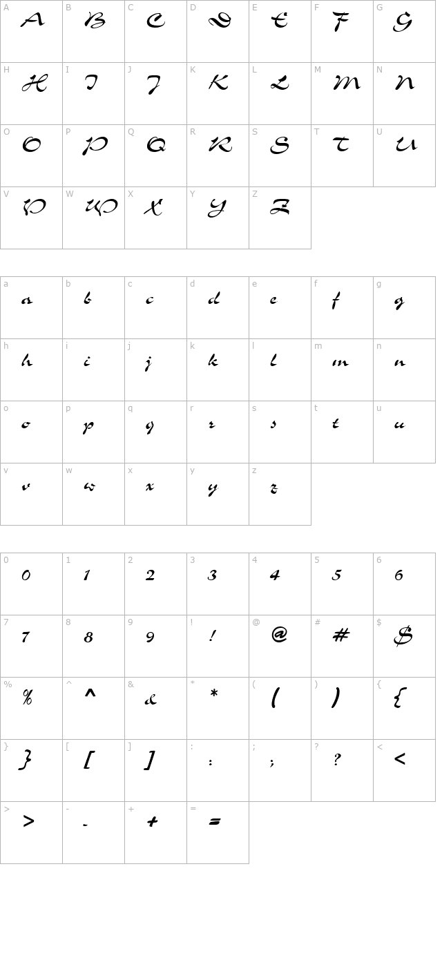 script-s760-regular character map