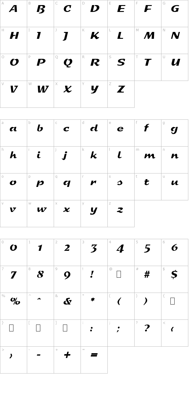 Script-S800-Regular character map