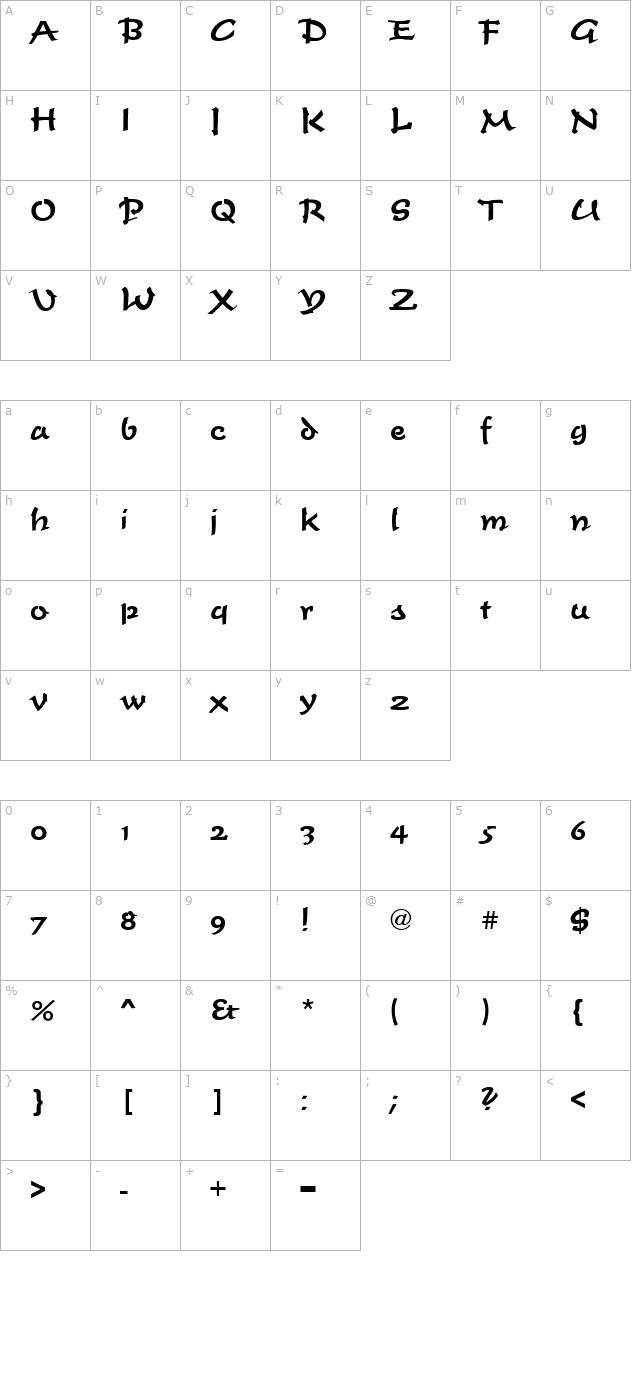 Script-T730-Bold character map