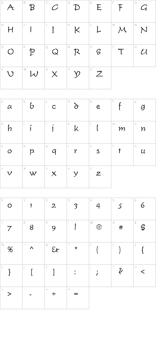 Script-T730-Regular character map