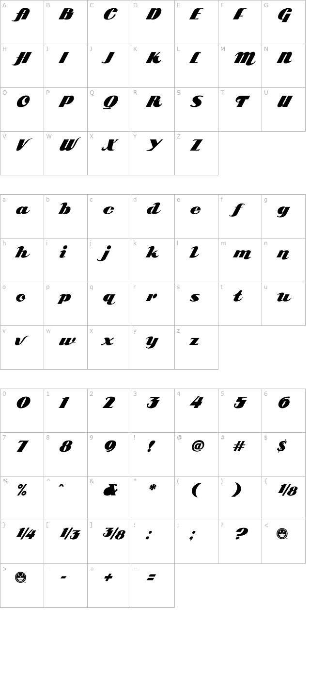 SCRIPT1 ARB-85 Poster Script Normal character map