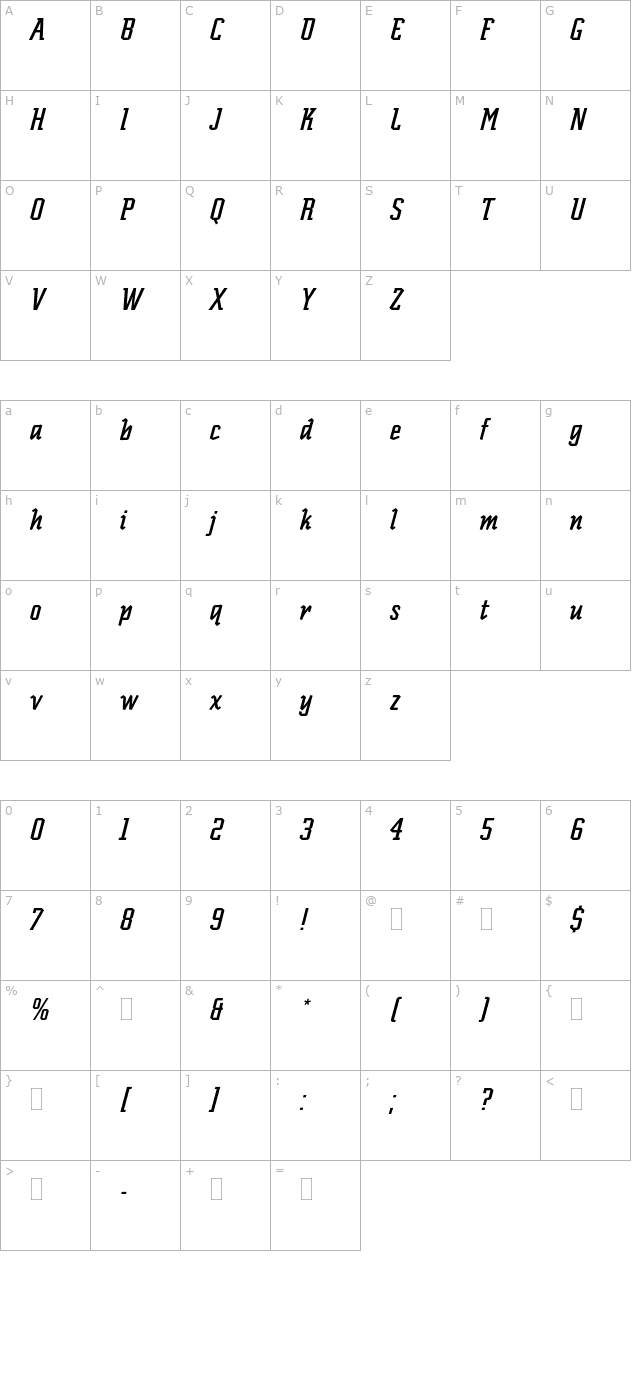 ScriptekItalicPlain character map