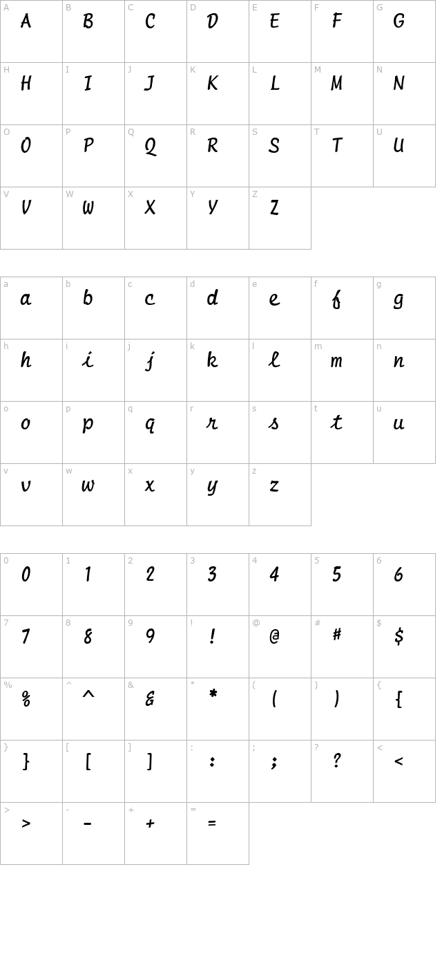 scriptmono-bold character map