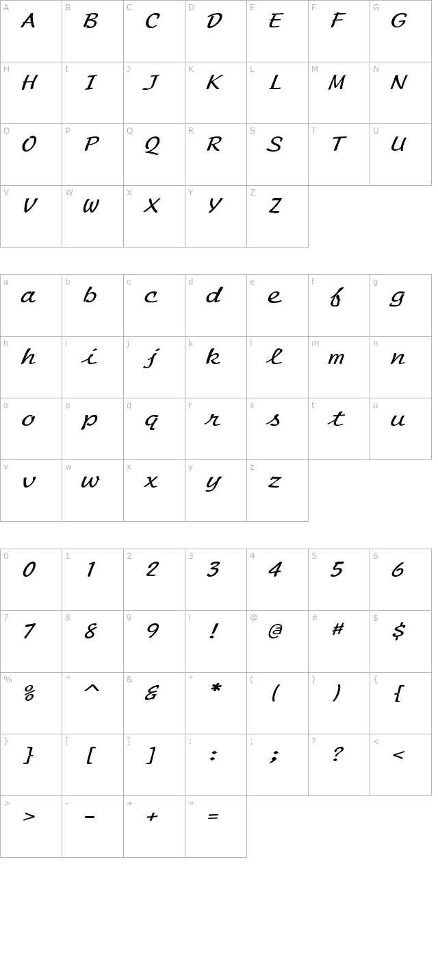 scriptmonoextended-italic character map