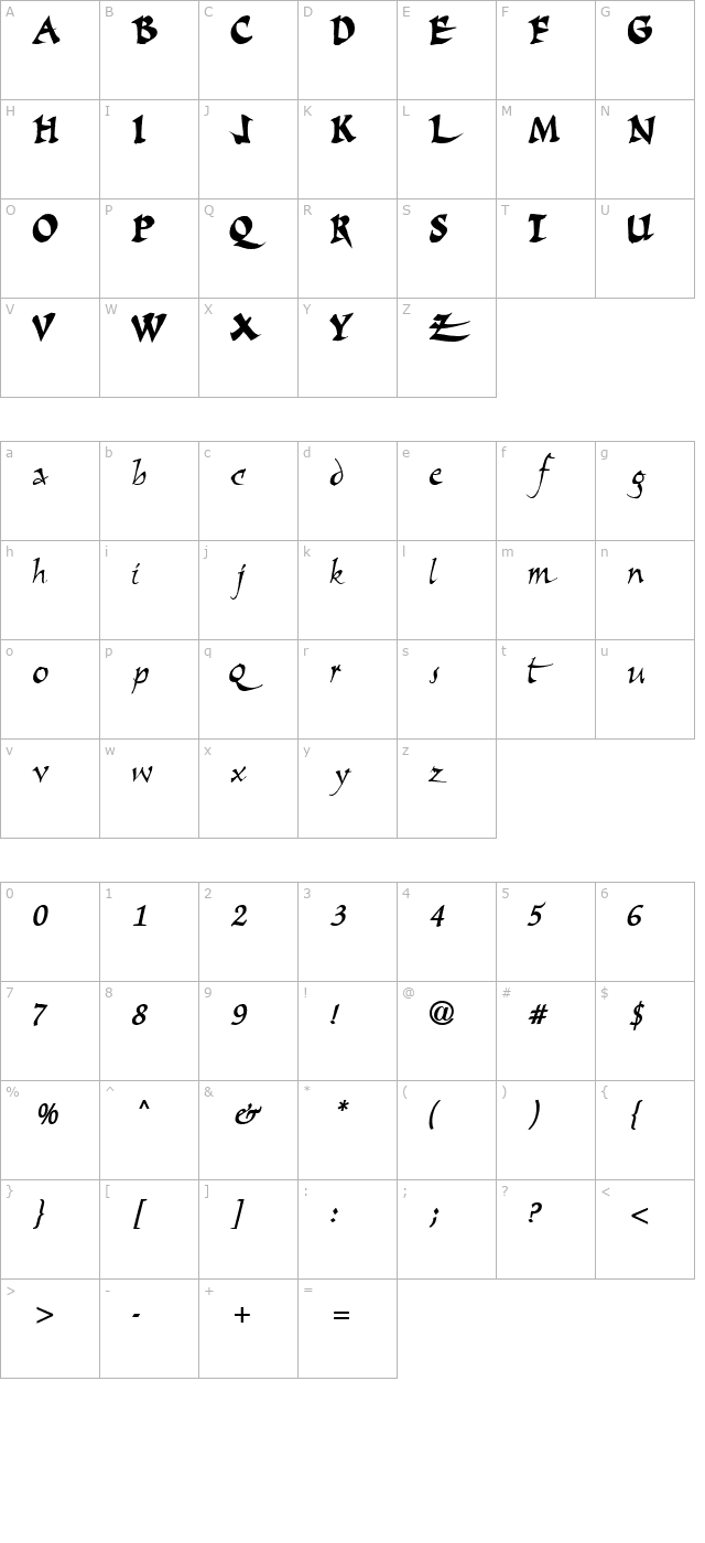 scriptsongbold15-bold character map