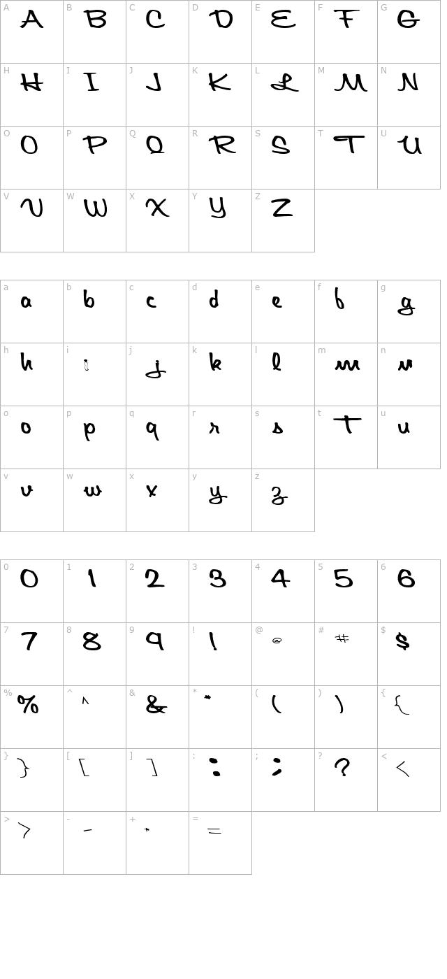 scriptwritertext-bold character map