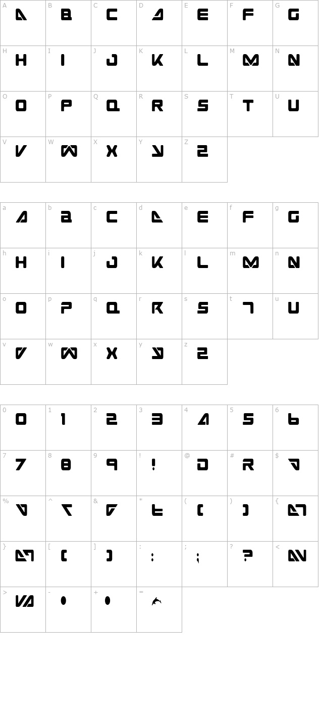 Sea Dog 2001 Condensed character map